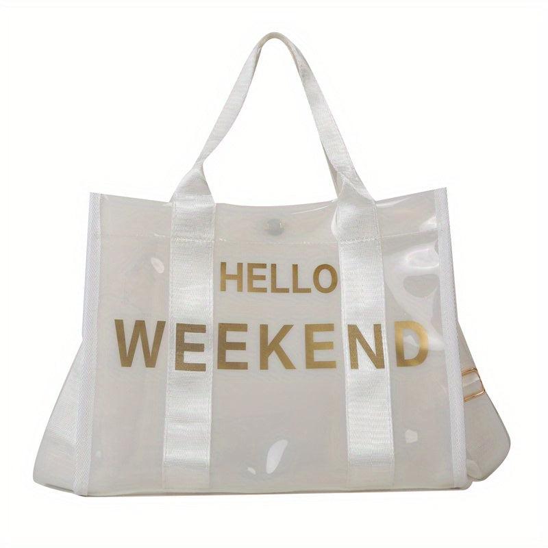 Clear PVC Tote Bag with Letter Graphic Crossbody Strap