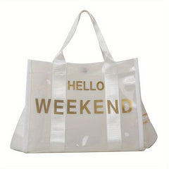 Clear PVC Tote Bag with Letter Graphic Crossbody Strap