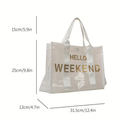 Clear PVC Tote Bag with Letter Graphic Crossbody Strap