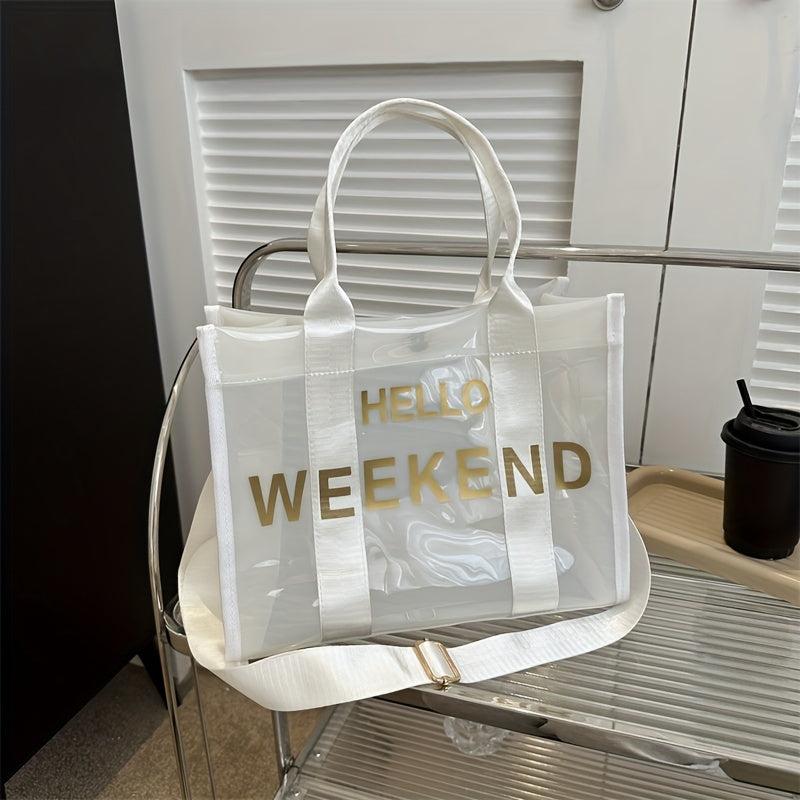 Clear PVC Tote Bag with Letter Graphic Crossbody Strap