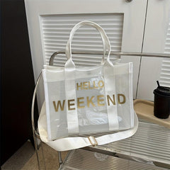 Clear PVC Tote Bag with Letter Graphic Crossbody Strap