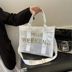 Clear PVC Tote Bag with Letter Graphic Crossbody Strap