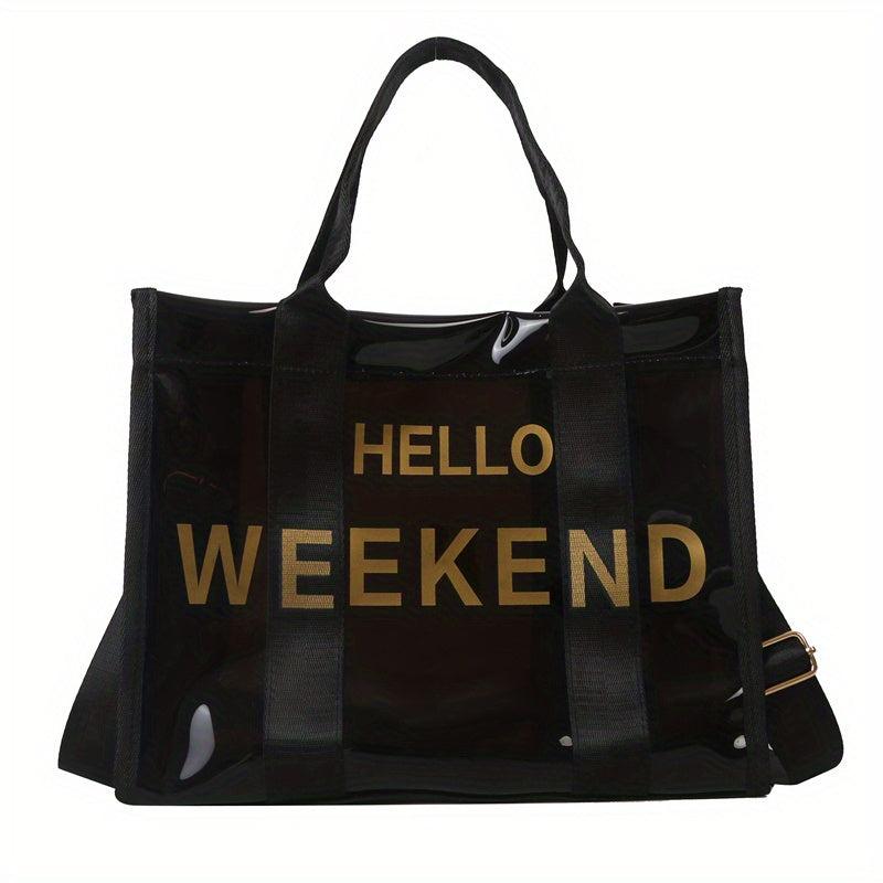 Clear PVC Tote Bag with Letter Graphic Crossbody Strap