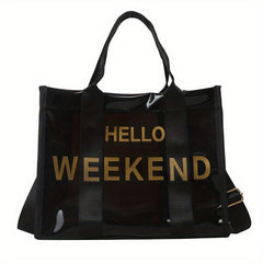 Clear PVC Tote Bag with Letter Graphic Crossbody Strap