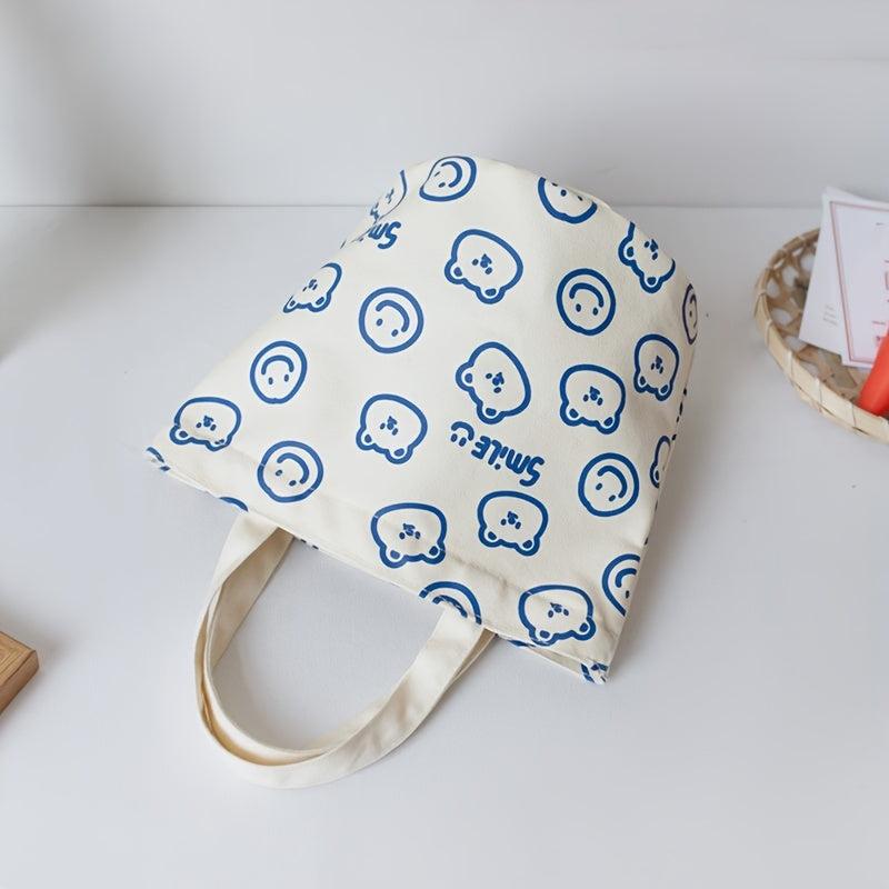 Bear Print Handbag Canvas Bucket Bag Mini Lunch Bag