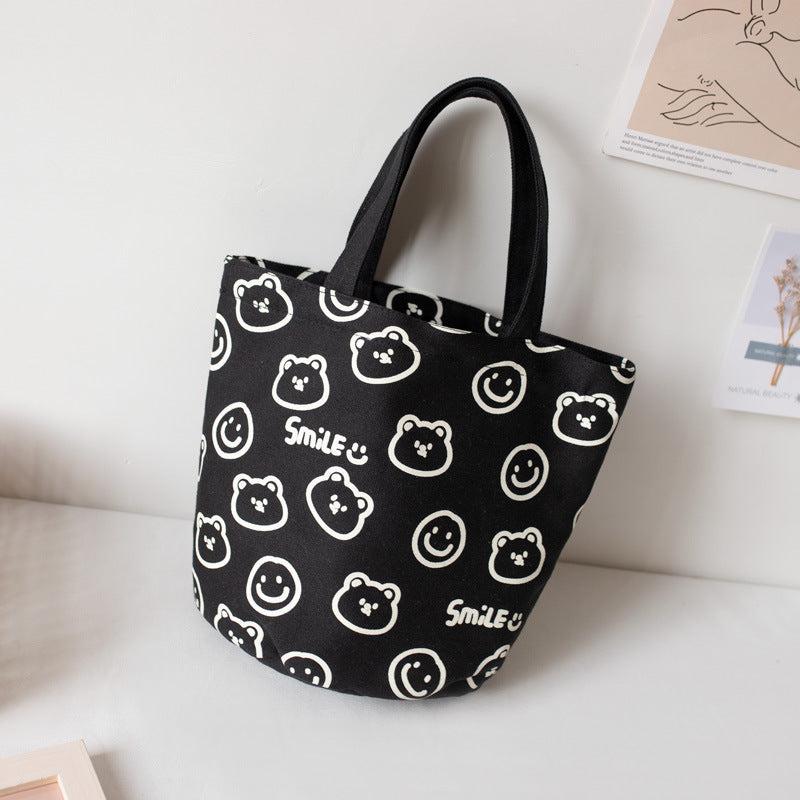 Bear Print Handbag Canvas Bucket Bag Mini Lunch Bag