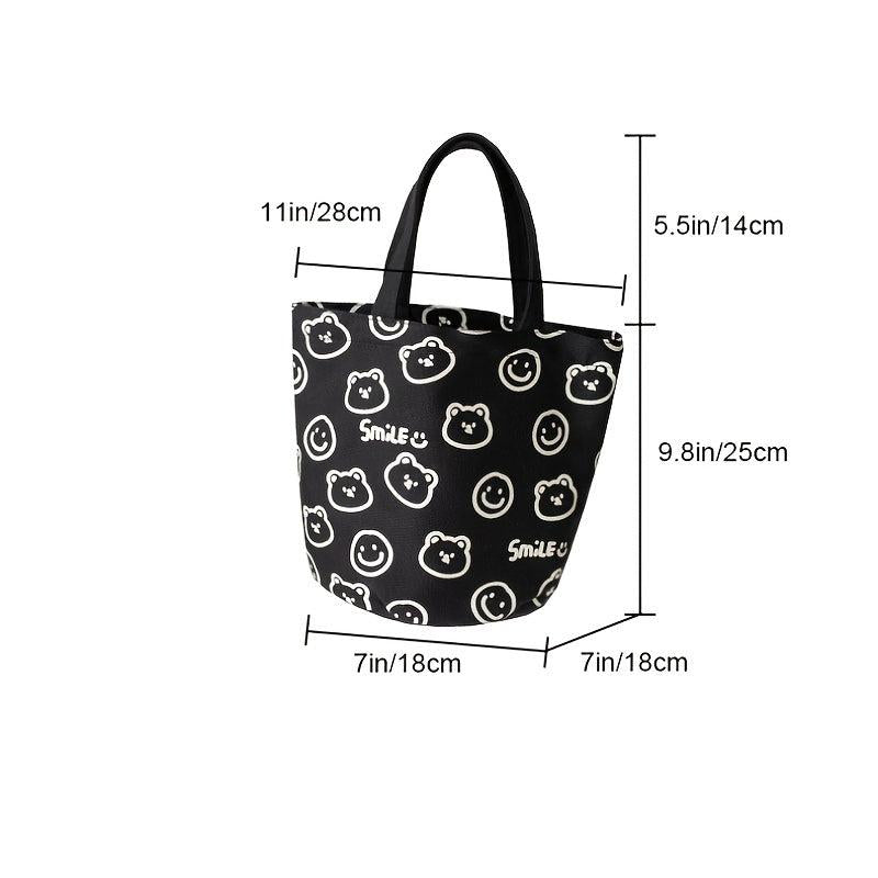 Bear Print Handbag Canvas Bucket Bag Mini Lunch Bag