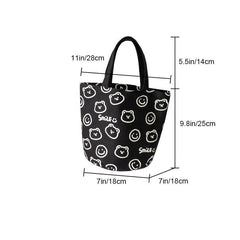 Bear Print Handbag Canvas Bucket Bag Mini Lunch Bag