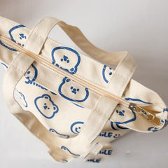 Bear Print Handbag Canvas Bucket Bag Mini Lunch Bag
