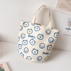 Bear Print Handbag Canvas Bucket Bag Mini Lunch Bag