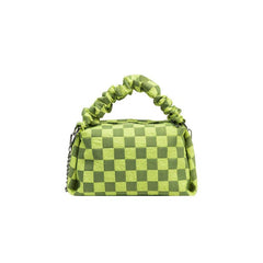 Checkerboard Pattern Satchel Bag Ruched Top Handle Handbag