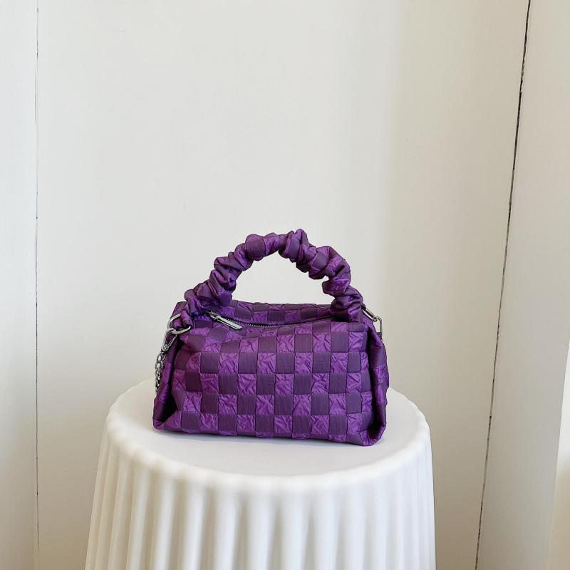 Checkerboard Pattern Satchel Bag Ruched Top Handle Handbag