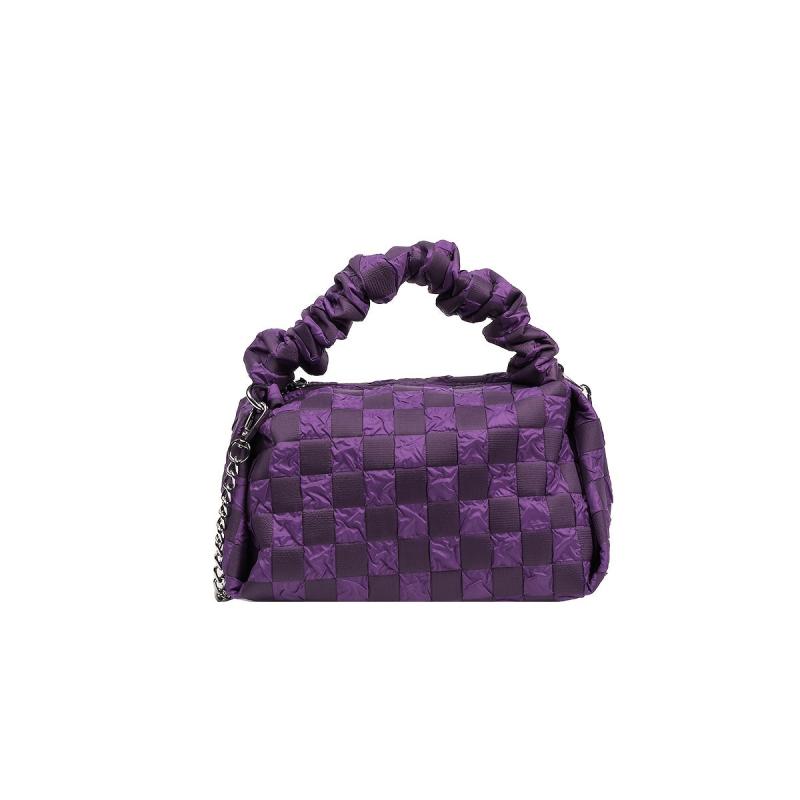 Checkerboard Pattern Satchel Bag Ruched Top Handle Handbag