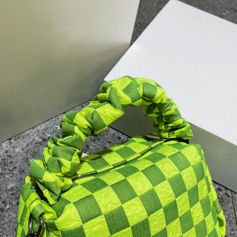 Checkerboard Pattern Satchel Bag Ruched Top Handle Handbag