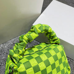 Checkerboard Pattern Satchel Bag Ruched Top Handle Handbag