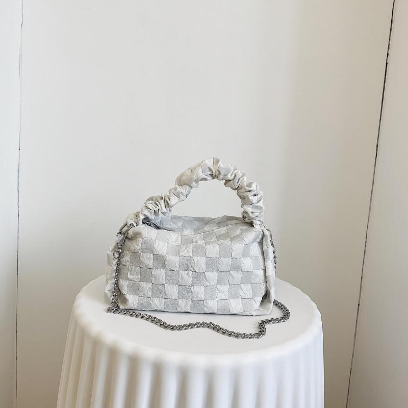 Checkerboard Pattern Satchel Bag Ruched Top Handle Handbag