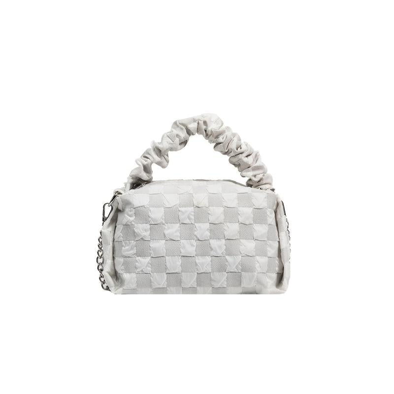 Checkerboard Pattern Satchel Bag Ruched Top Handle Handbag