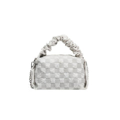 Checkerboard Pattern Satchel Bag Ruched Top Handle Handbag