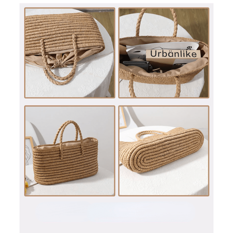 Straw Beach Tote Bag Large Capacity Casual Satchel & Travel Accessories