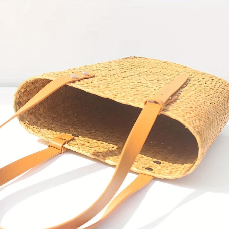 Minimalist Holiday Straw Satchel Bag Lightweight All Match Storage Handbag