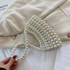 Faux Pearl Beaded Handbags Crescent Shoulder Bag for Wedding Party
