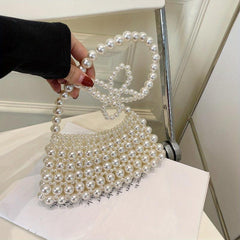 Faux Pearl Beaded Handbags Crescent Shoulder Bag for Wedding Party