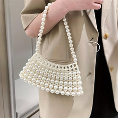 Faux Pearl Beaded Handbags Crescent Shoulder Bag for Wedding Party
