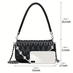 Quilted Ruched Shoulder Bag Chain Crossbody Bag Rhinestone Flap Purse