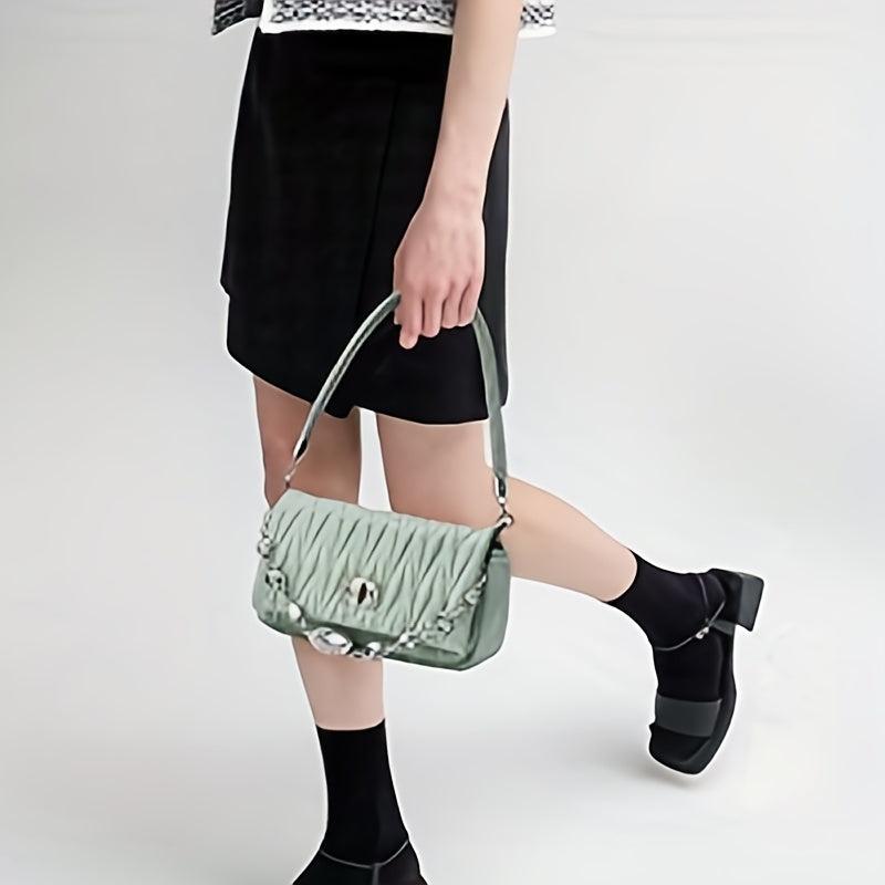 Quilted Ruched Shoulder Bag Chain Crossbody Bag Rhinestone Flap Purse
