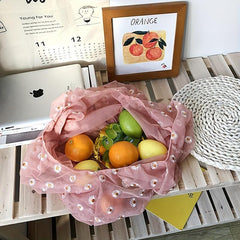 Daisy Embroidery Handbag Mesh Tote Bag Women's Shopping Bag