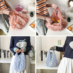Daisy Embroidery Handbag Mesh Tote Bag Women's Shopping Bag