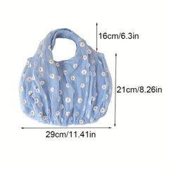 Daisy Embroidery Handbag Mesh Tote Bag Women's Shopping Bag