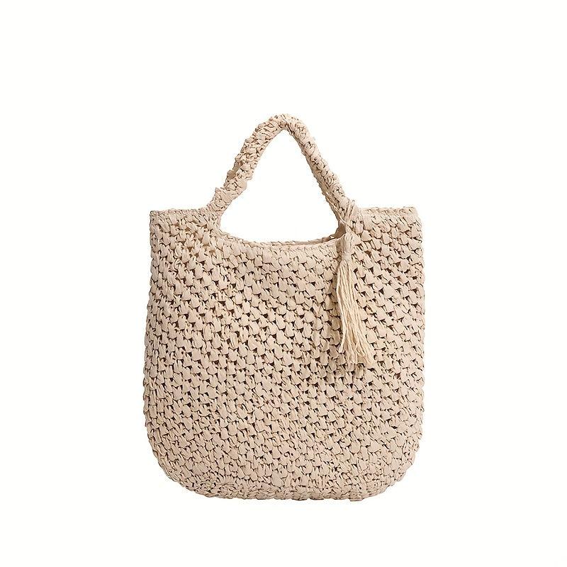 Tassel Decor Beach Bag Straw Handbag for Holiday