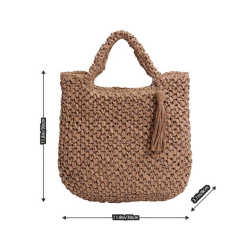Tassel Decor Beach Bag Straw Handbag for Holiday
