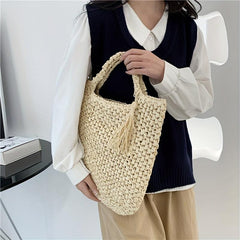 Tassel Decor Beach Bag Straw Handbag for Holiday