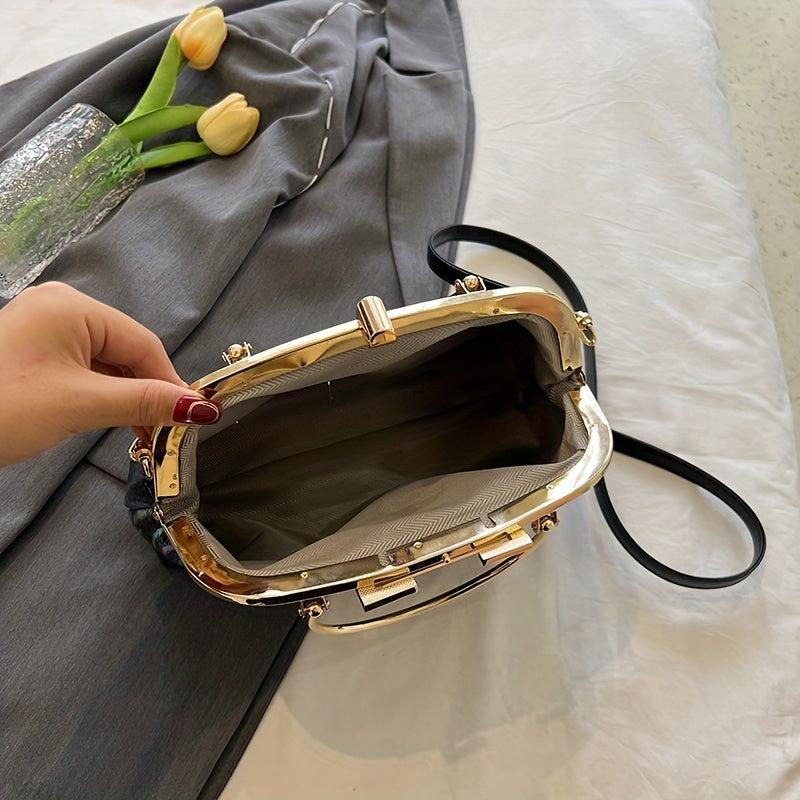 Colorful Striped Shell Shape Frame Satchel Crossbody Bag