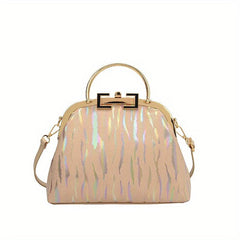 Colorful Striped Shell Shape Frame Satchel Crossbody Bag