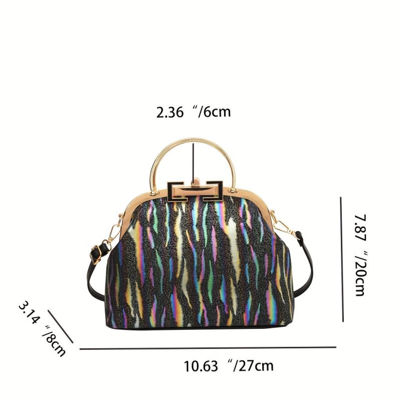 Colorful Striped Shell Shape Frame Satchel Crossbody Bag