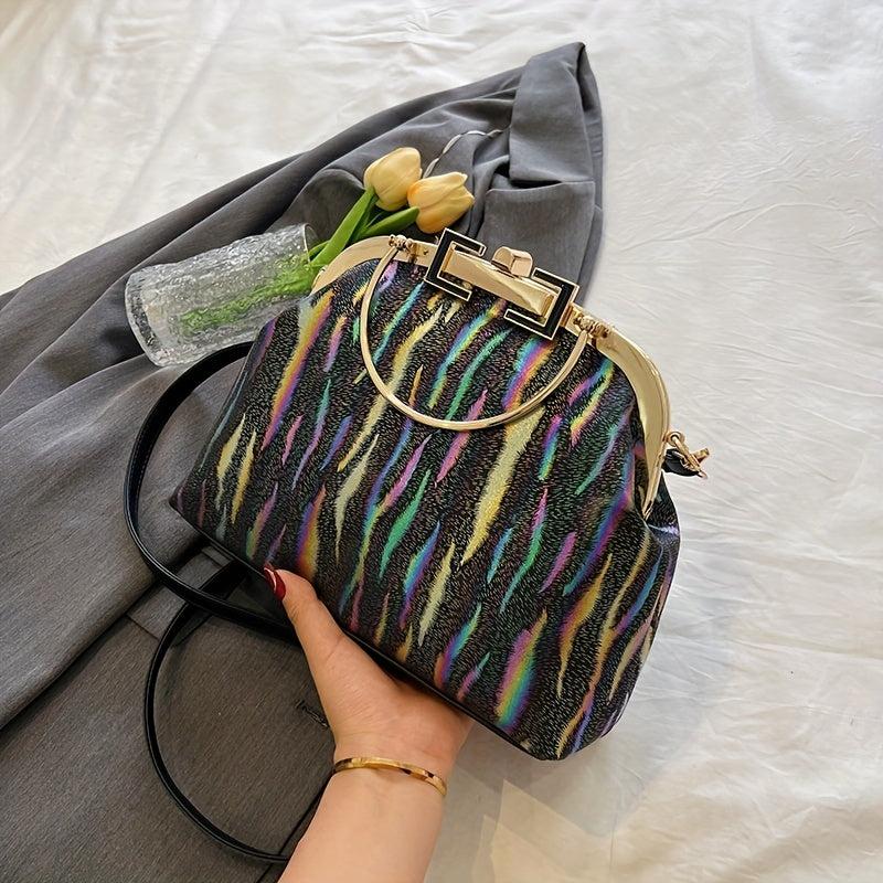 Colorful Striped Shell Shape Frame Satchel Crossbody Bag