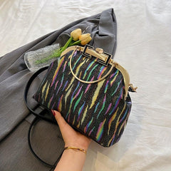 Colorful Striped Shell Shape Frame Satchel Crossbody Bag