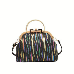 Colorful Striped Shell Shape Frame Satchel Crossbody Bag