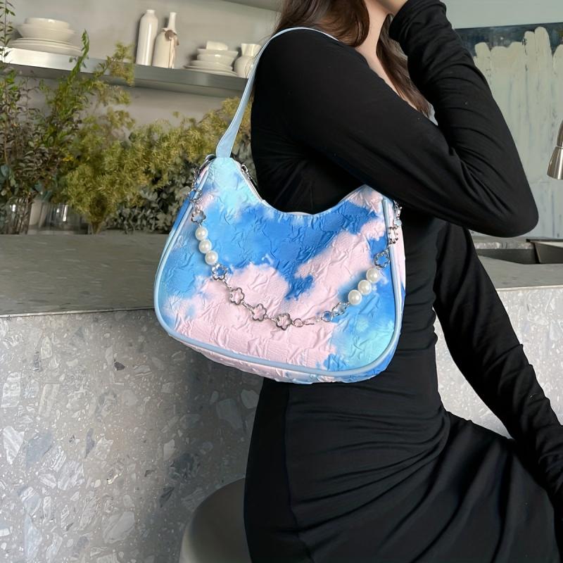Tie Dye Crescent Hobo Bag Fairy Contrast Shoulder Bag Women's