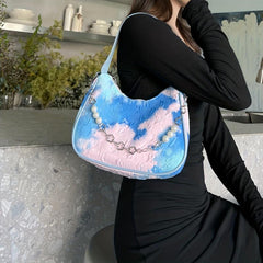 Tie Dye Crescent Hobo Bag Fairy Contrast Shoulder Bag Women's