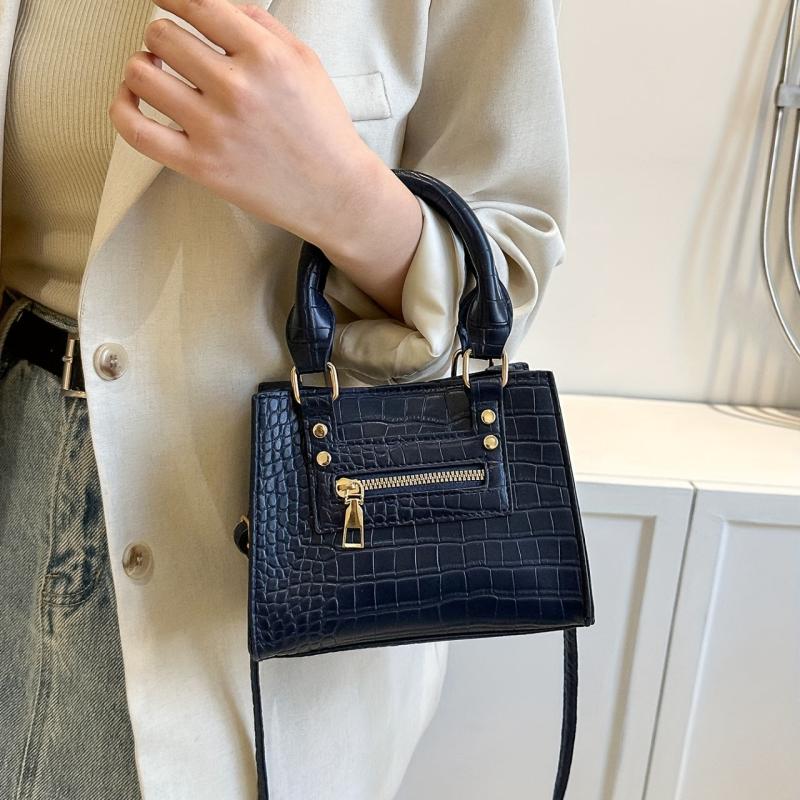 Crocodile Pattern Top Handle Satchel Crossbody Bag PU Leather Handbag