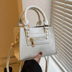 Crocodile Pattern Top Handle Satchel Crossbody Bag PU Leather Handbag