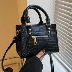 Crocodile Pattern Top Handle Satchel Crossbody Bag PU Leather Handbag