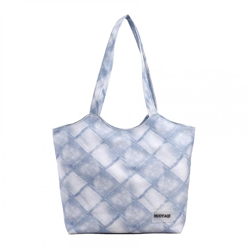 Denim Pattern Satchel Bag Niche Storage Handbag For Work & School