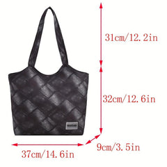 Denim Pattern Satchel Bag Niche Storage Handbag For Work & School
