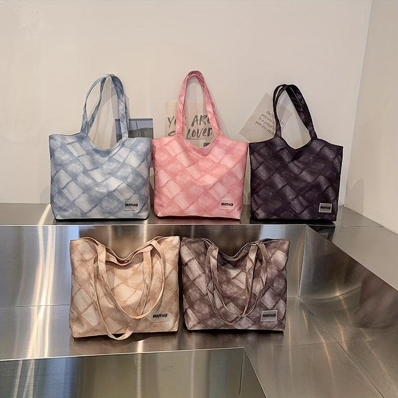 Denim Pattern Satchel Bag Niche Storage Handbag For Work & School