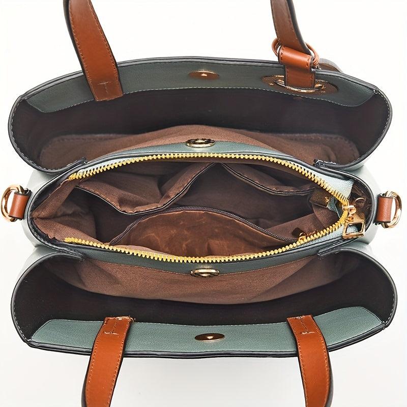 Large Capacity Satchel Tote Bag PU Leather Textured Shoulder Bag